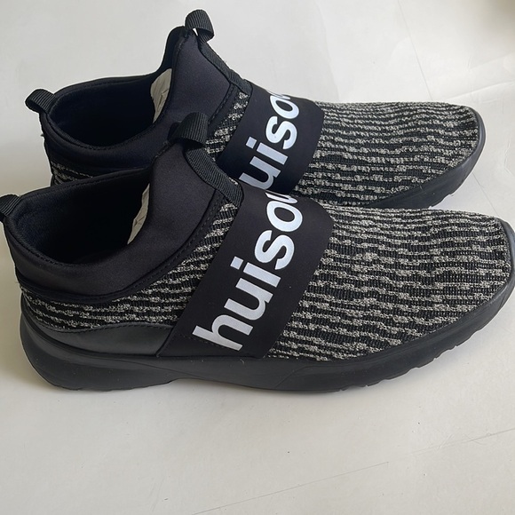 Sneakers Mens,Letter Graphic,Knit,Slip On Sock,Black/White,Size 46-US 13 - Picture 3 of 13